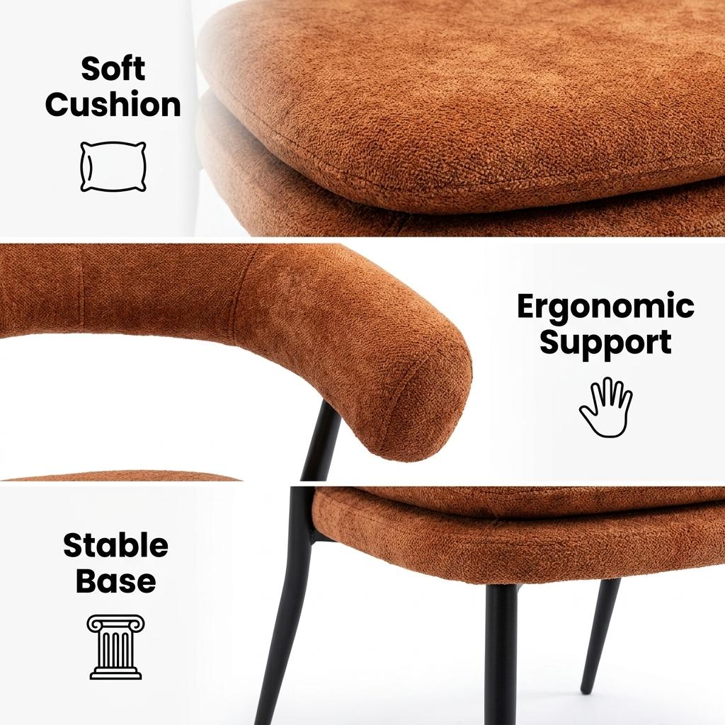 Modern Chenille Accent, Metal Frame - TONE PAIR CHAIR ORANGE