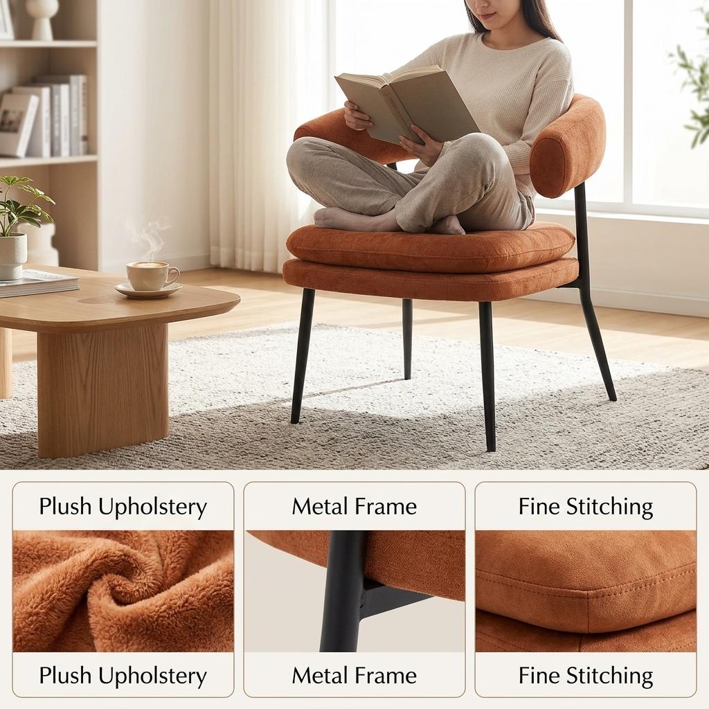 Modern Chenille Accent, Metal Frame - TONE CHAIR ORANGE