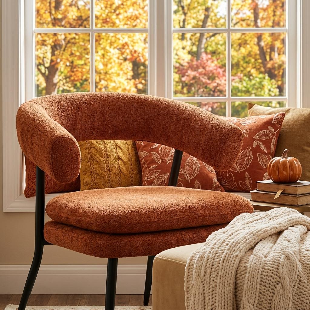 Modern Chenille Accent, Metal Frame - TONE CHAIR ORANGE