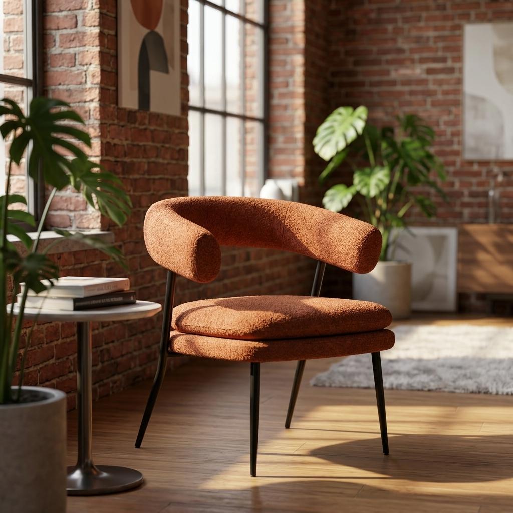 Modern Chenille Accent, Metal Frame - TONE PAIR CHAIR ORANGE