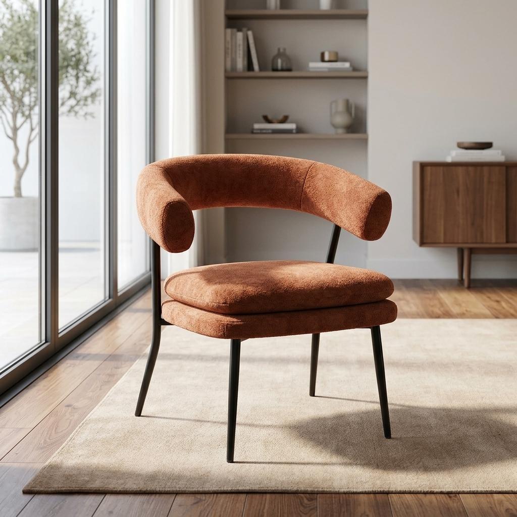 Modern Chenille Accent, Metal Frame - TONE PAIR CHAIR ORANGE