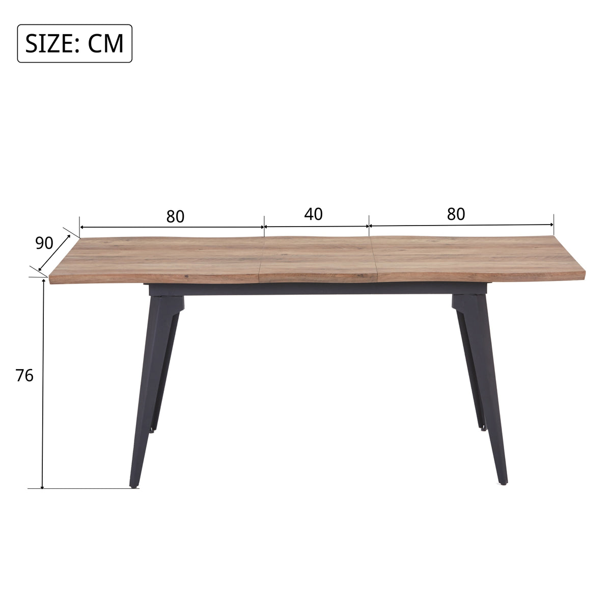 Modern Extendable Dining Table, MDF Wood, Black Metal Legs - TROWA NL