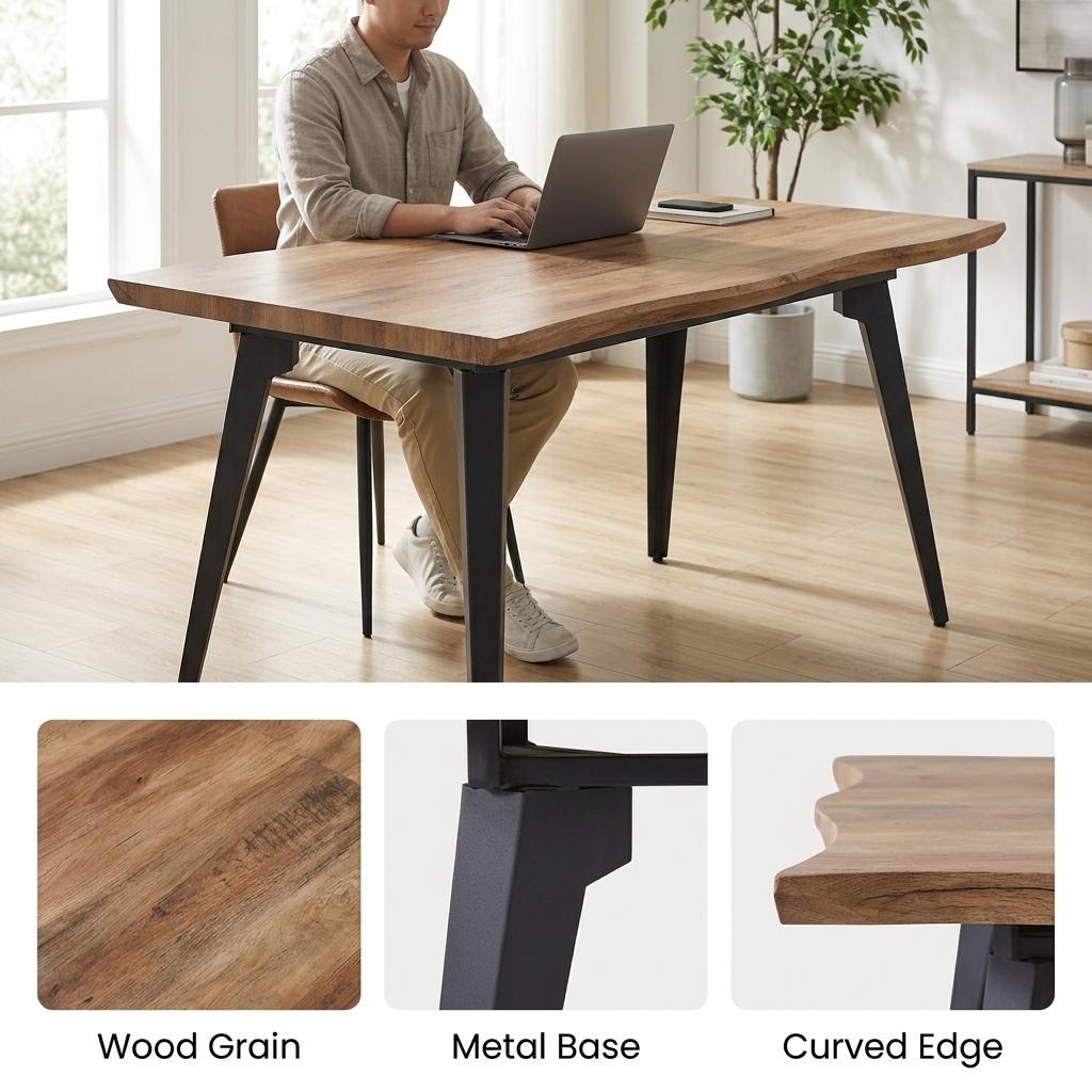 Modern Extendable Dining Table, MDF Wood, Black Metal Legs - TROWA NL