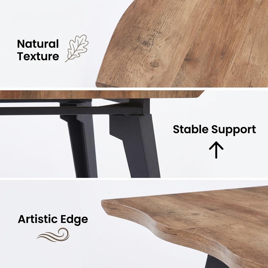 Modern Extendable Dining Table, MDF Wood, Black Metal Legs - TROWA NL