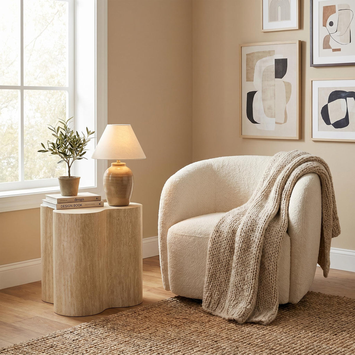Paleovolcanic Modern Beige Decorative Tray, MDF Finish - TYRA