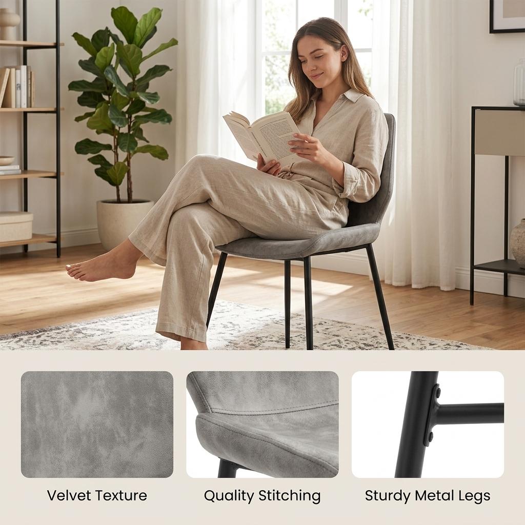 Modern Grey Upholstered Dining Chair - UKUN