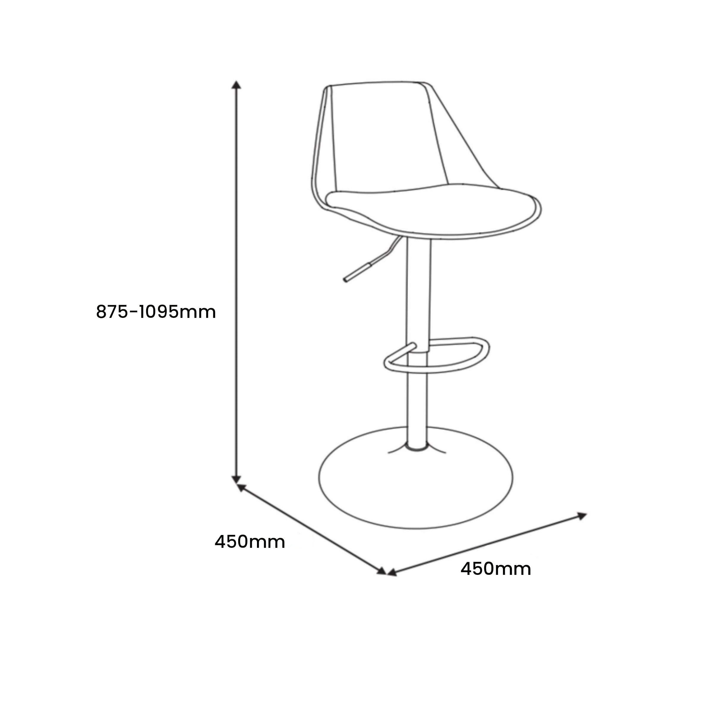 Modern Bar Stool, Cream PP & Black Fabric Cushion - VINCI BLACK