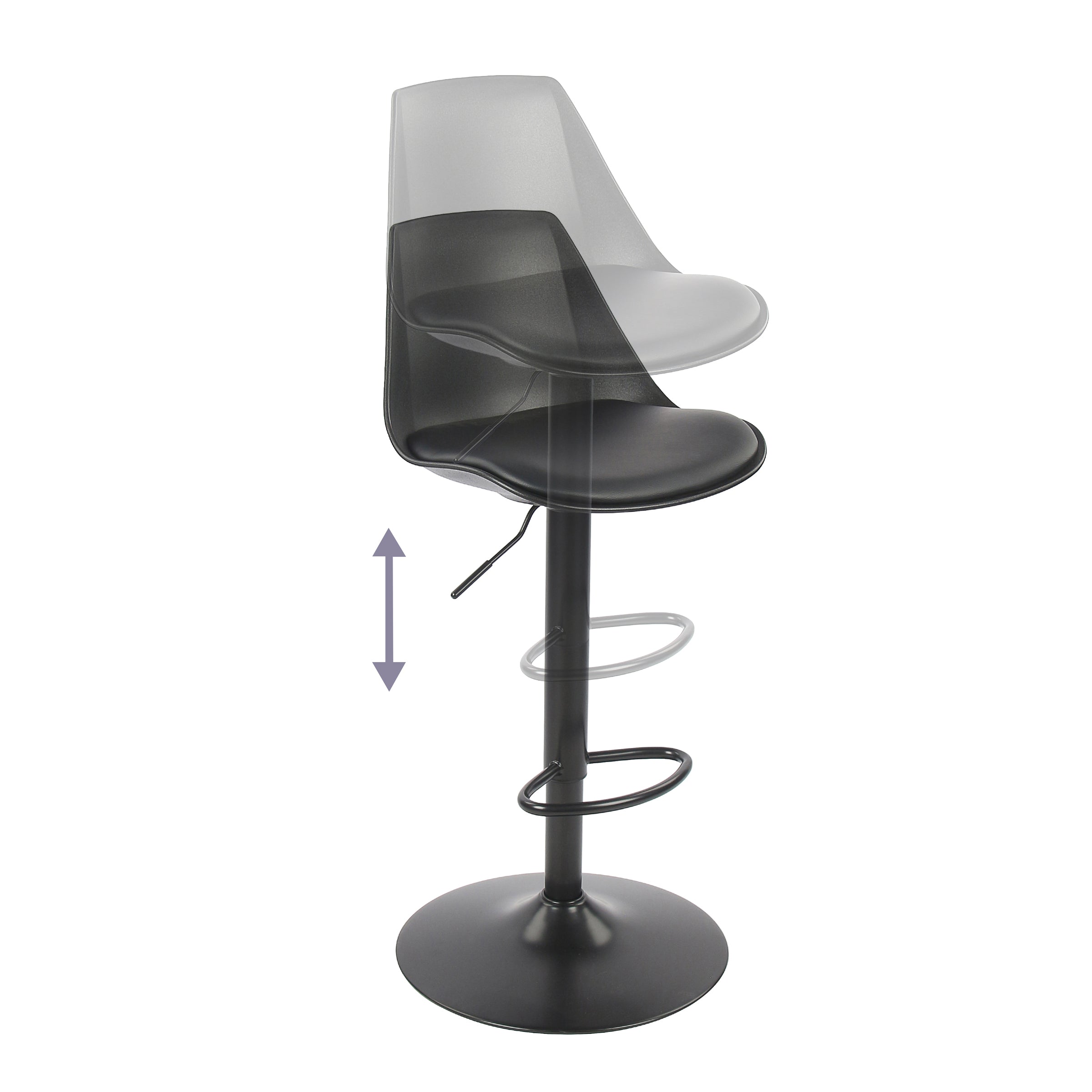 Modern Bar Stool, Cream PP & Black Fabric Cushion - VINCI BLACK
