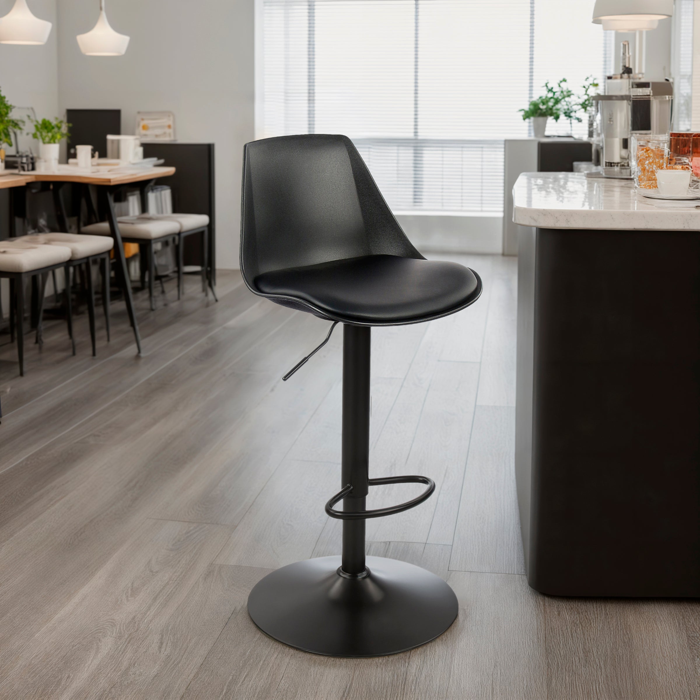 Modern Bar Stool, Cream PP & Black Fabric Cushion - VINCI BLACK