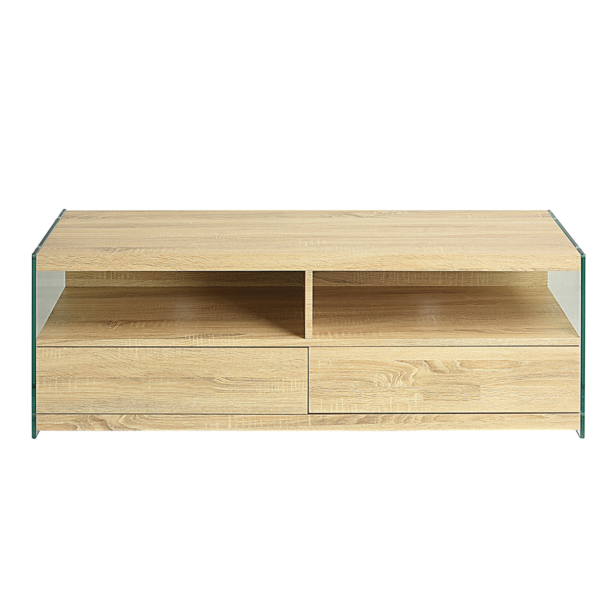 Modern Oak TV Stand, Tempered Glass Frame - VINE OAK