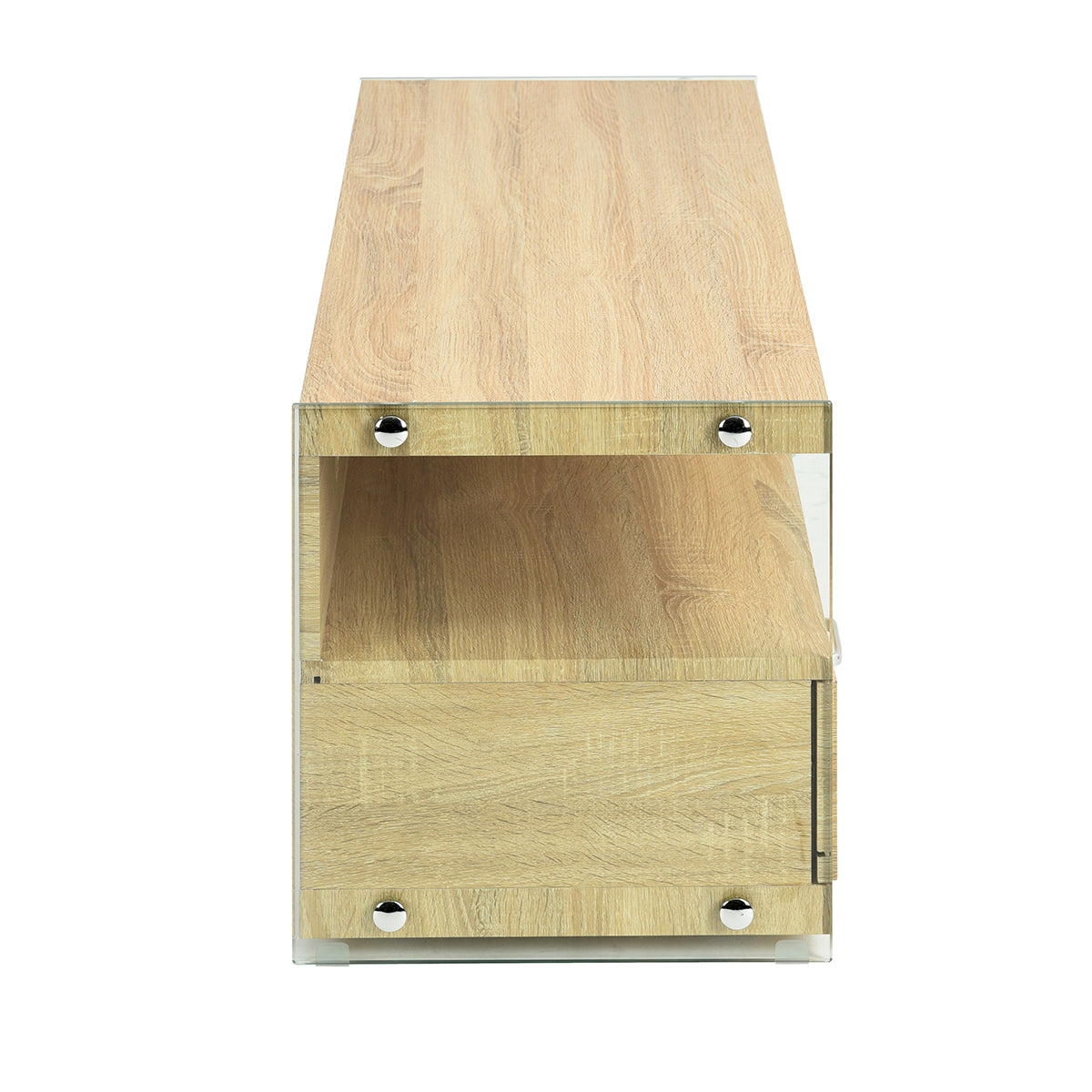 Modern Oak TV Stand, Tempered Glass Frame - VINE OAK