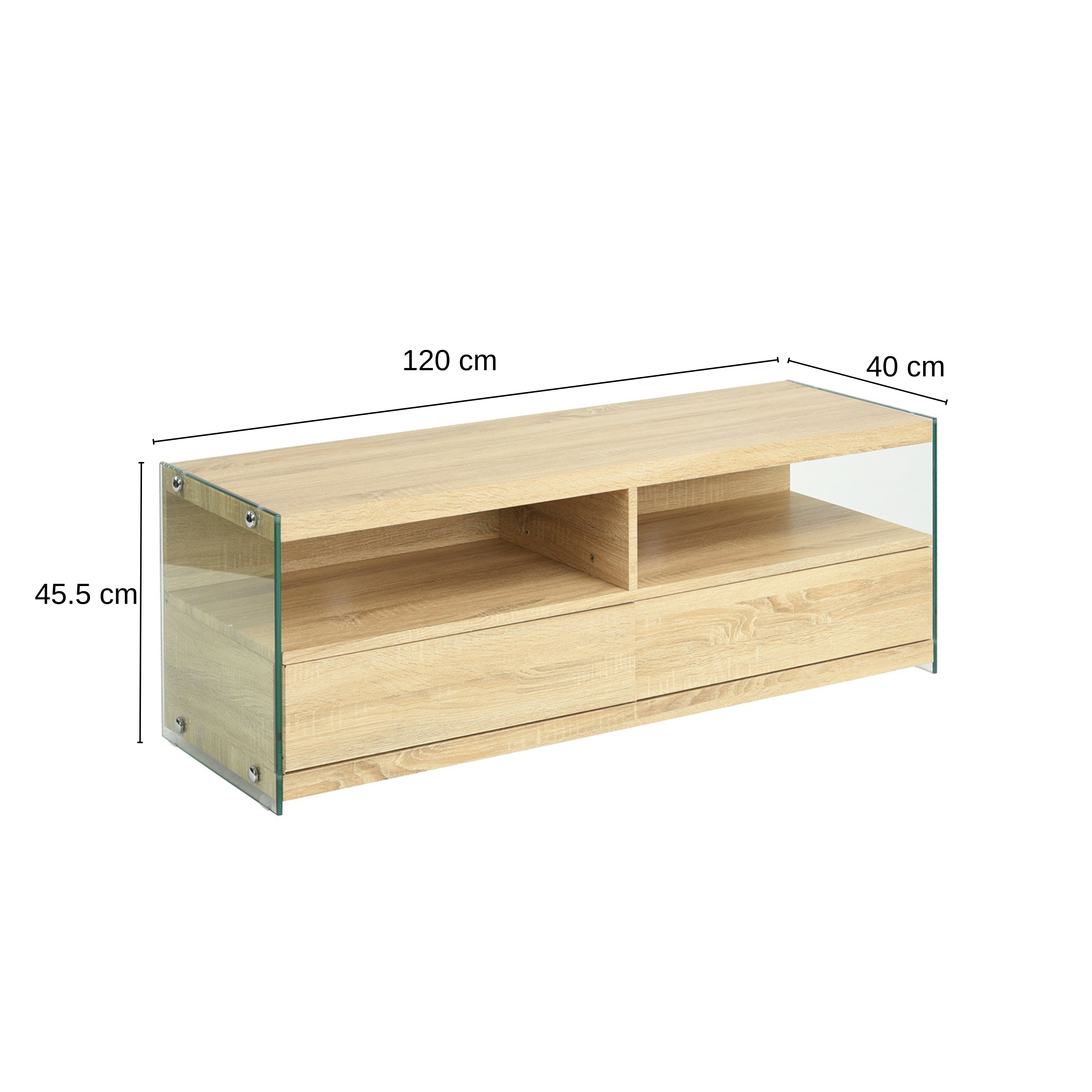 Modern Oak TV Stand, Tempered Glass Frame - VINE OAK