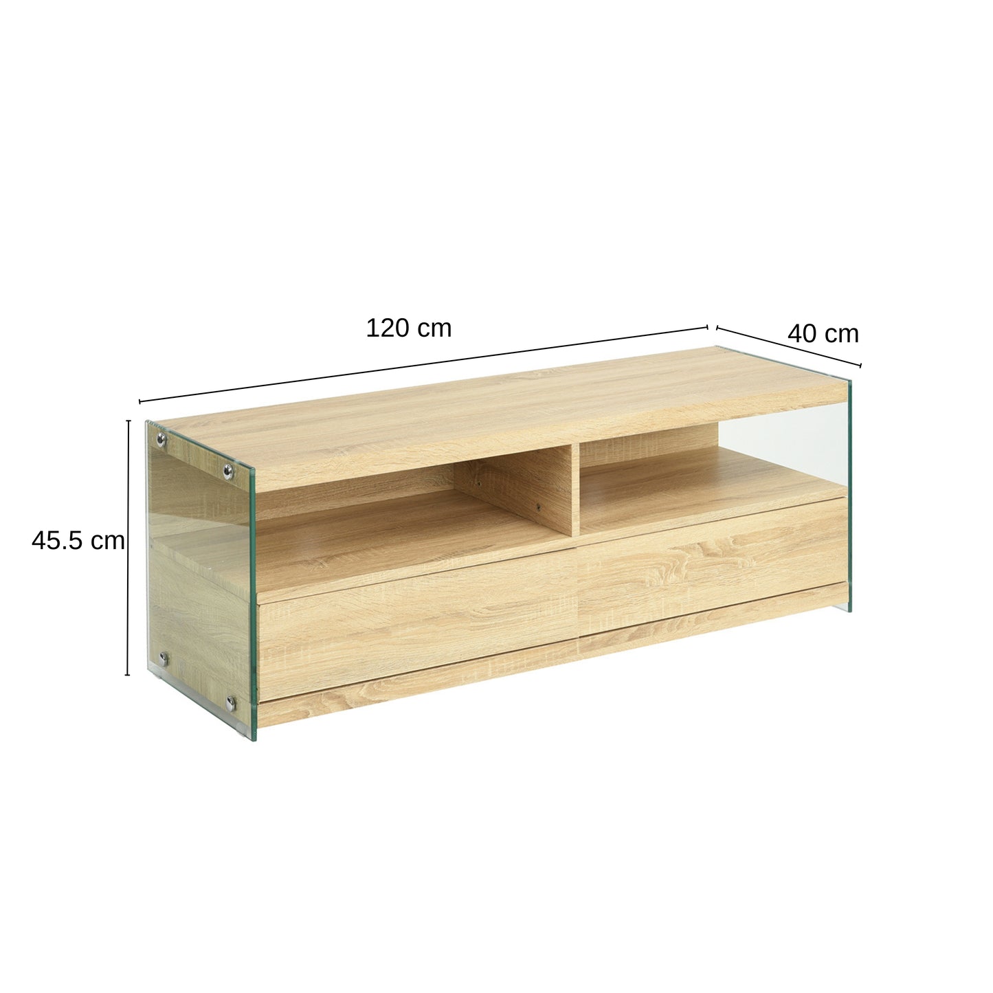 Modern Oak TV Stand, Tempered Glass Frame - VINE OAK