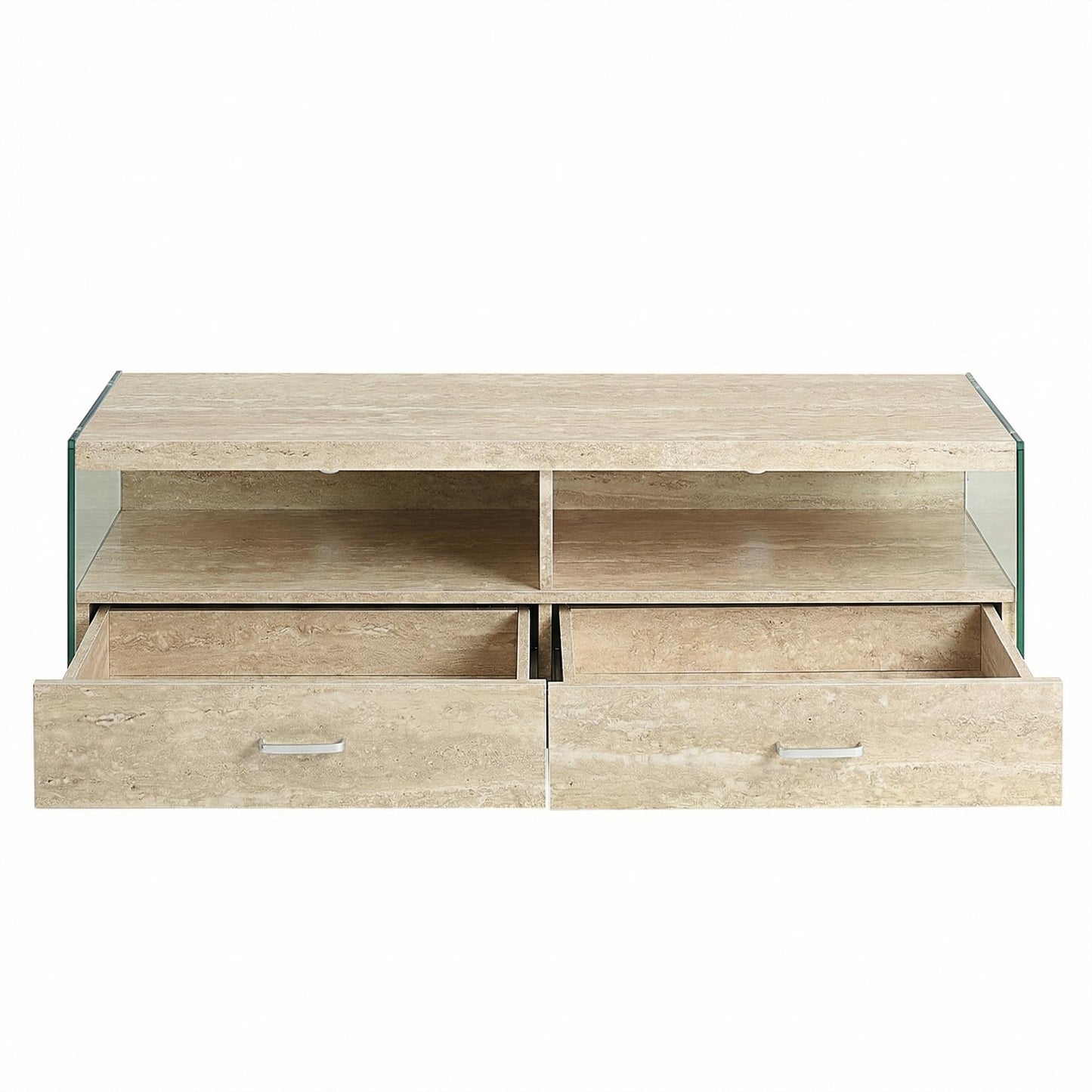 Nominately Modern Floating TV Stand, Beige Hollow Panel - VINE TRAVERTINE