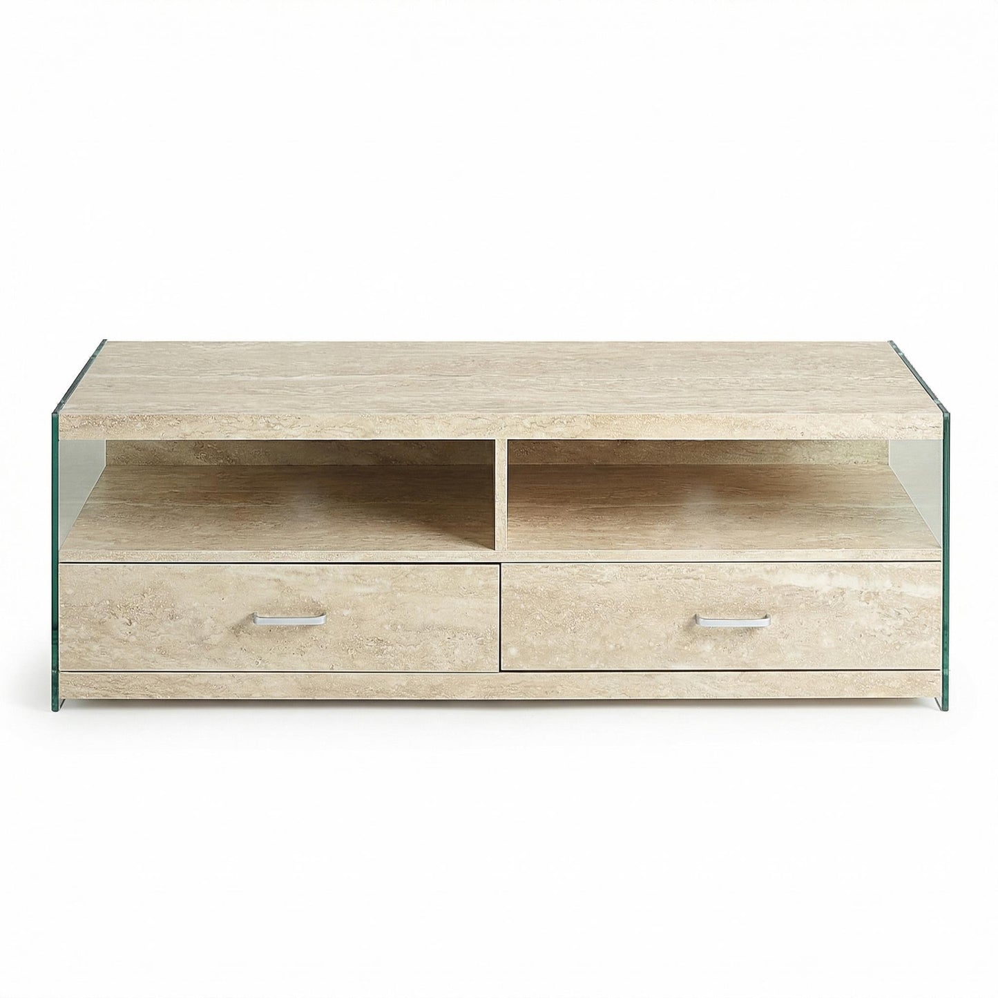 Nominately Modern Floating TV Stand, Beige Hollow Panel - VINE TRAVERTINE