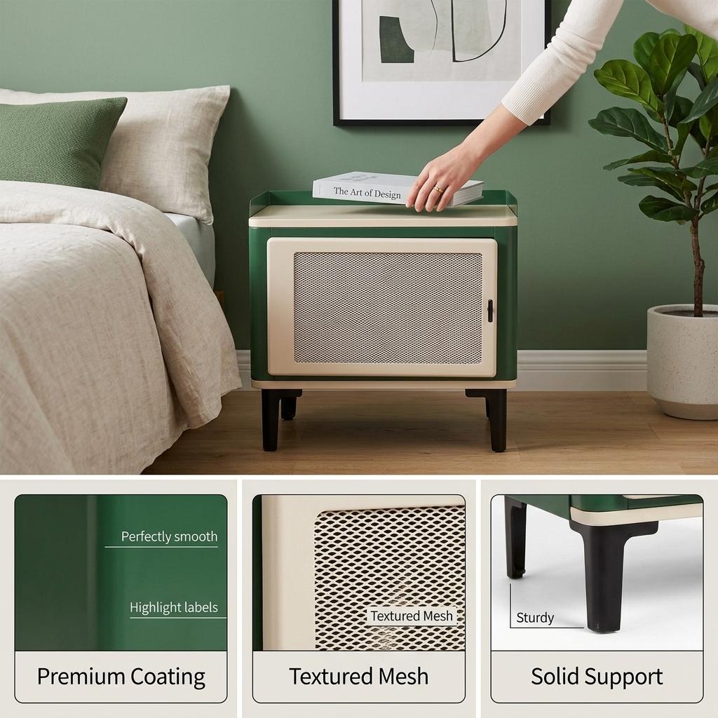 Modern Retro Metal Storage Cabinet – Green & Cream – VINTAGIO GREEN