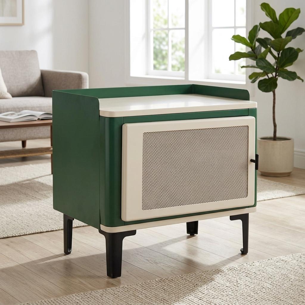 Modern Retro Metal Storage Cabinet – Green & Cream – VINTAGIO GREEN