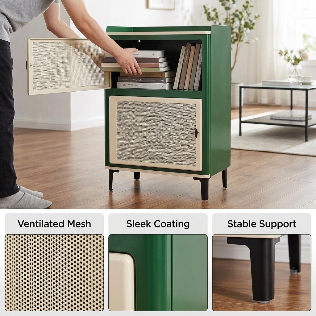 Modern Green Iron Storage, Space-Saving Cabinet - VINTAGIO T GREEN