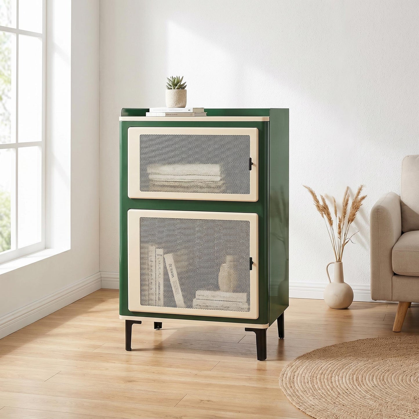Modern Green Iron Storage, Space-Saving Cabinet - VINTAGIO T GREEN