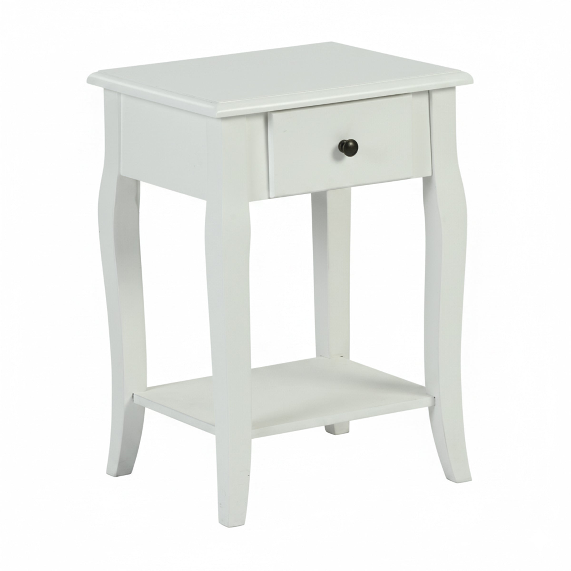 Classic White Wooden Nightstand with Drawer - VIRAQ