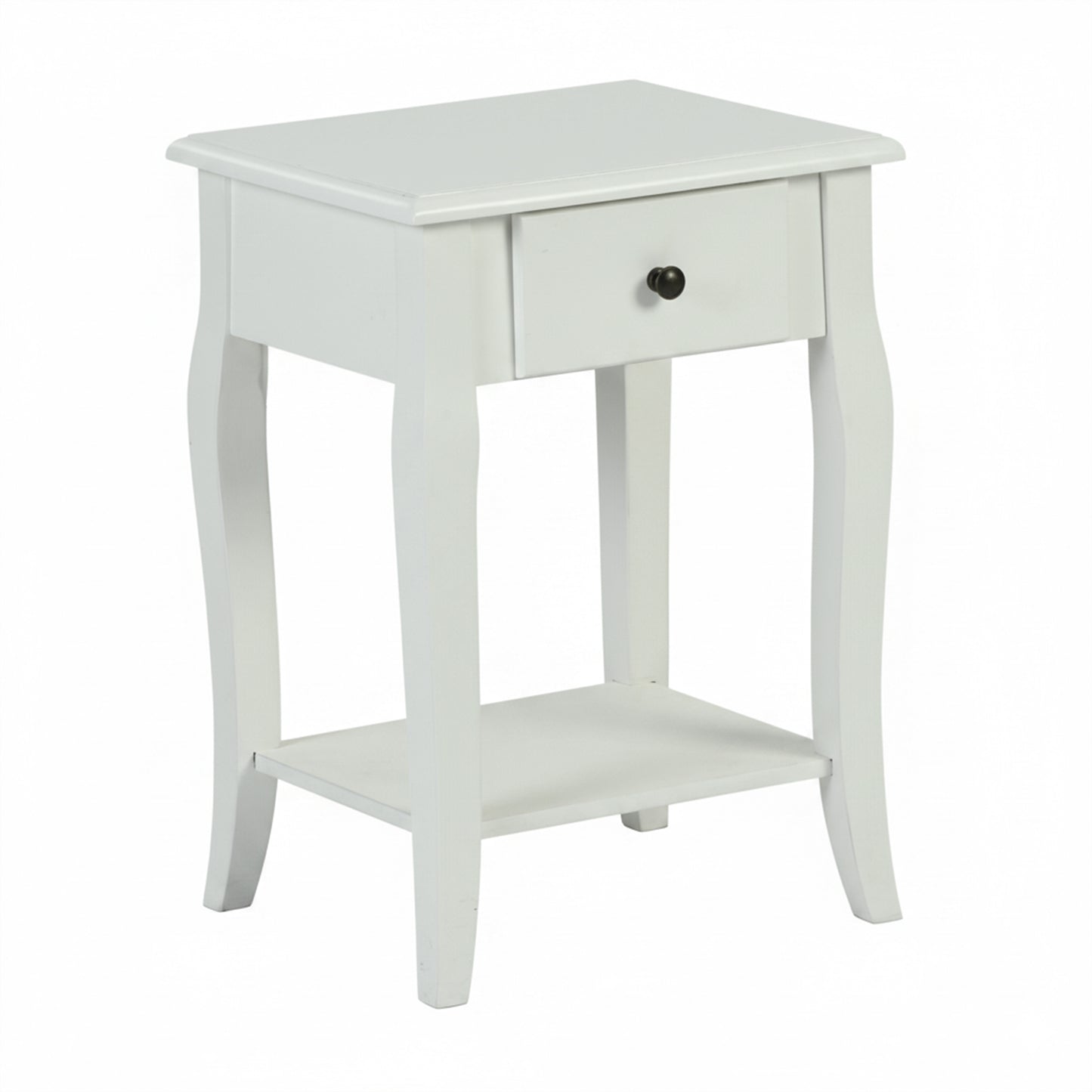 Classic White Wooden Nightstand with Drawer - VIRAQ
