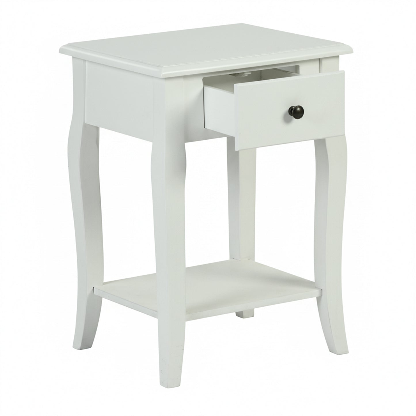 Classic White Wooden Nightstand with Drawer - VIRAQ