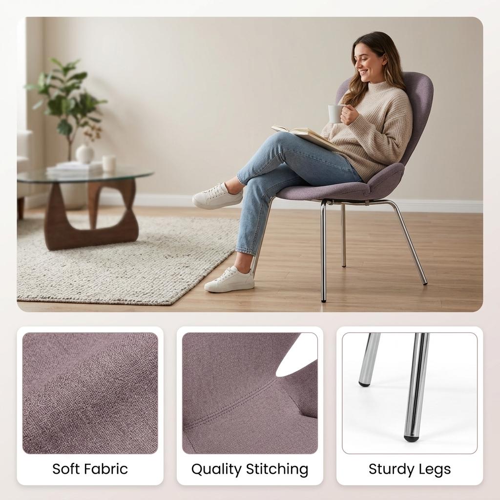 Modern Blush Dining Chair, Fabric Upholstery & Bent Wood - VIVI 2PCS BLUSH