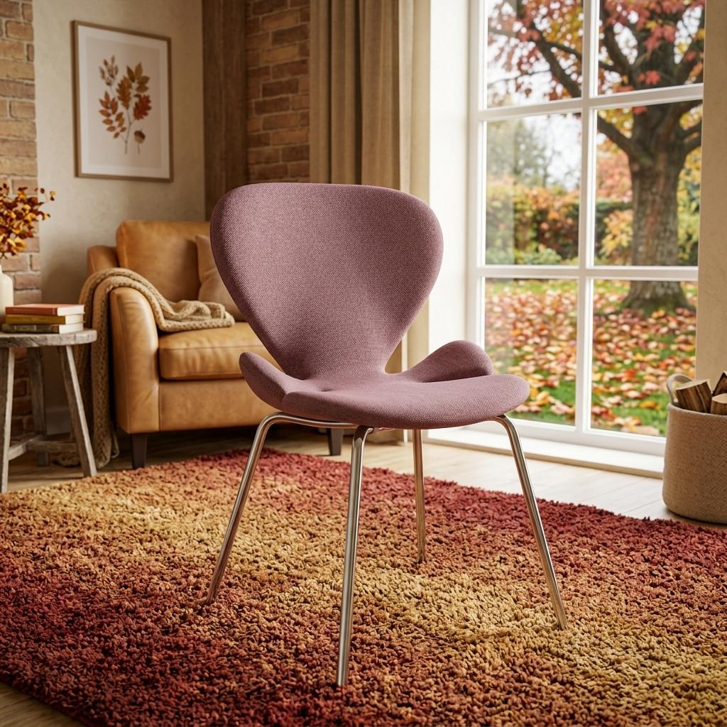 Modern Blush Dining Chair, Fabric Upholstery & Bent Wood - VIVI 2PCS BLUSH