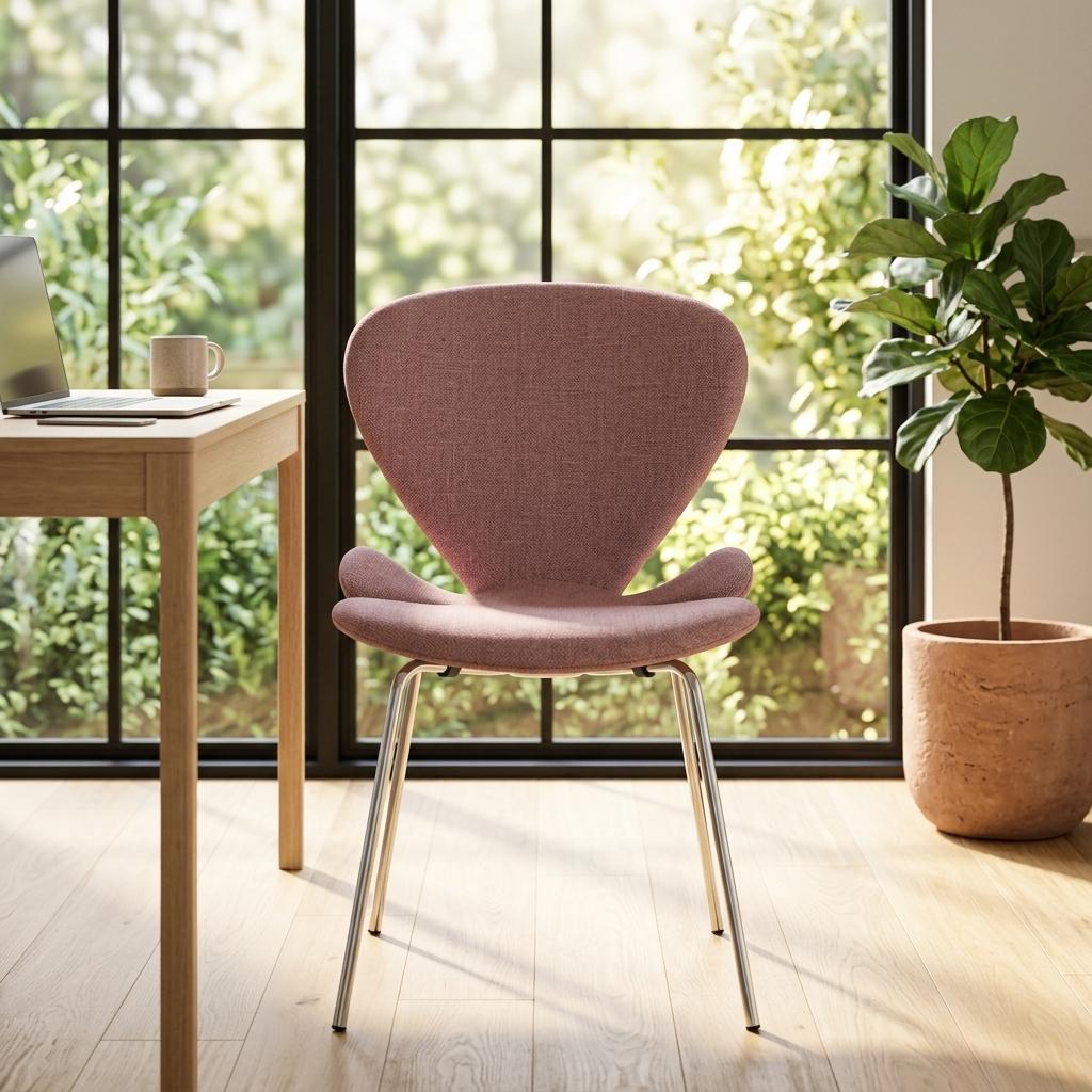 Modern Blush Dining Chair, Fabric Upholstery & Bent Wood - VIVI 2PCS BLUSH
