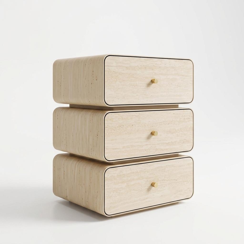 WALNUT NIGHT3 DRAWER STAND YELLOW TRAVERTINE
