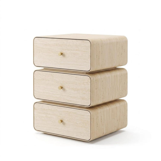 WALNUT NIGHT3 DRAWER STAND YELLOW TRAVERTINE