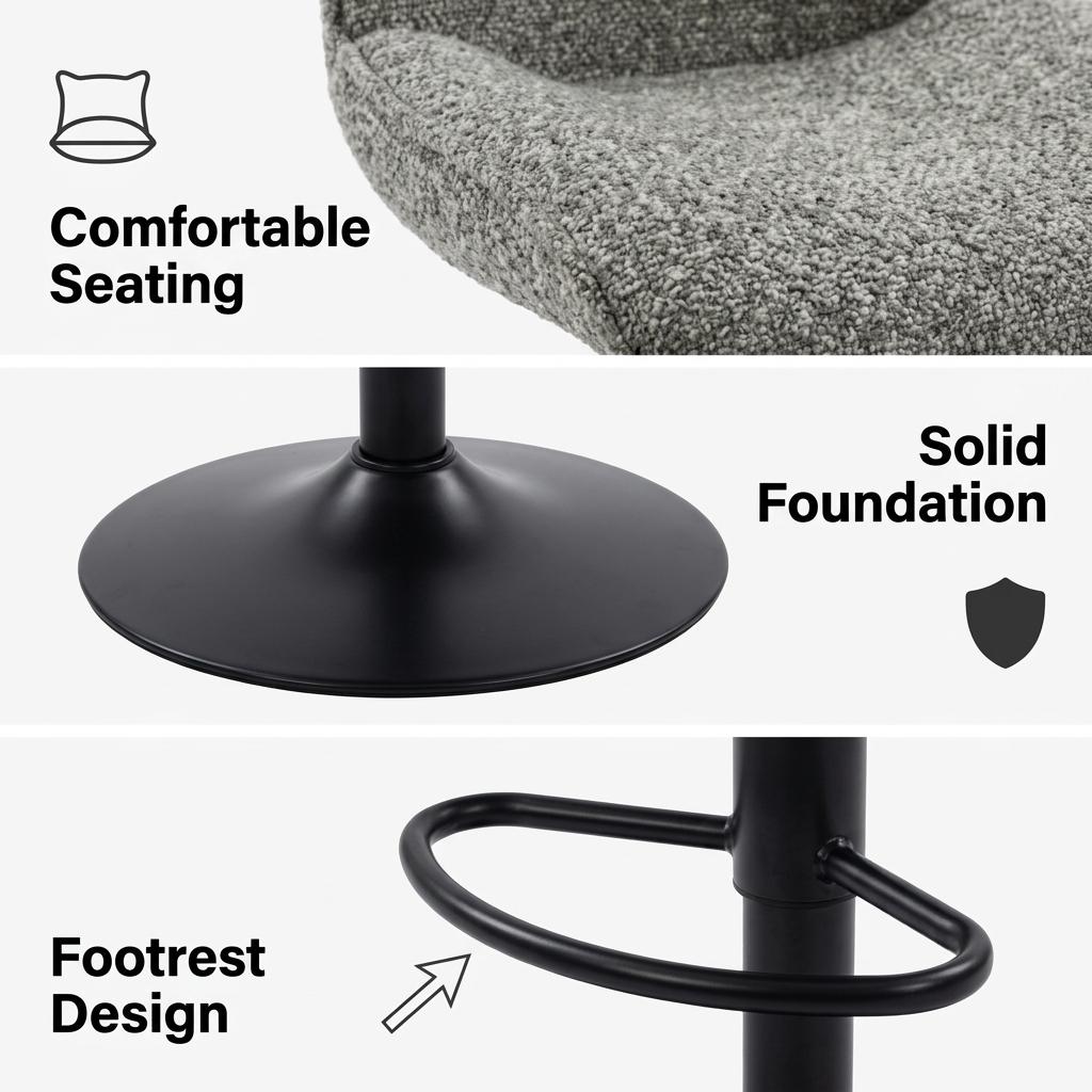 Modern Bar Stool, Fabric Upholstery & Gas Lift - WENNY