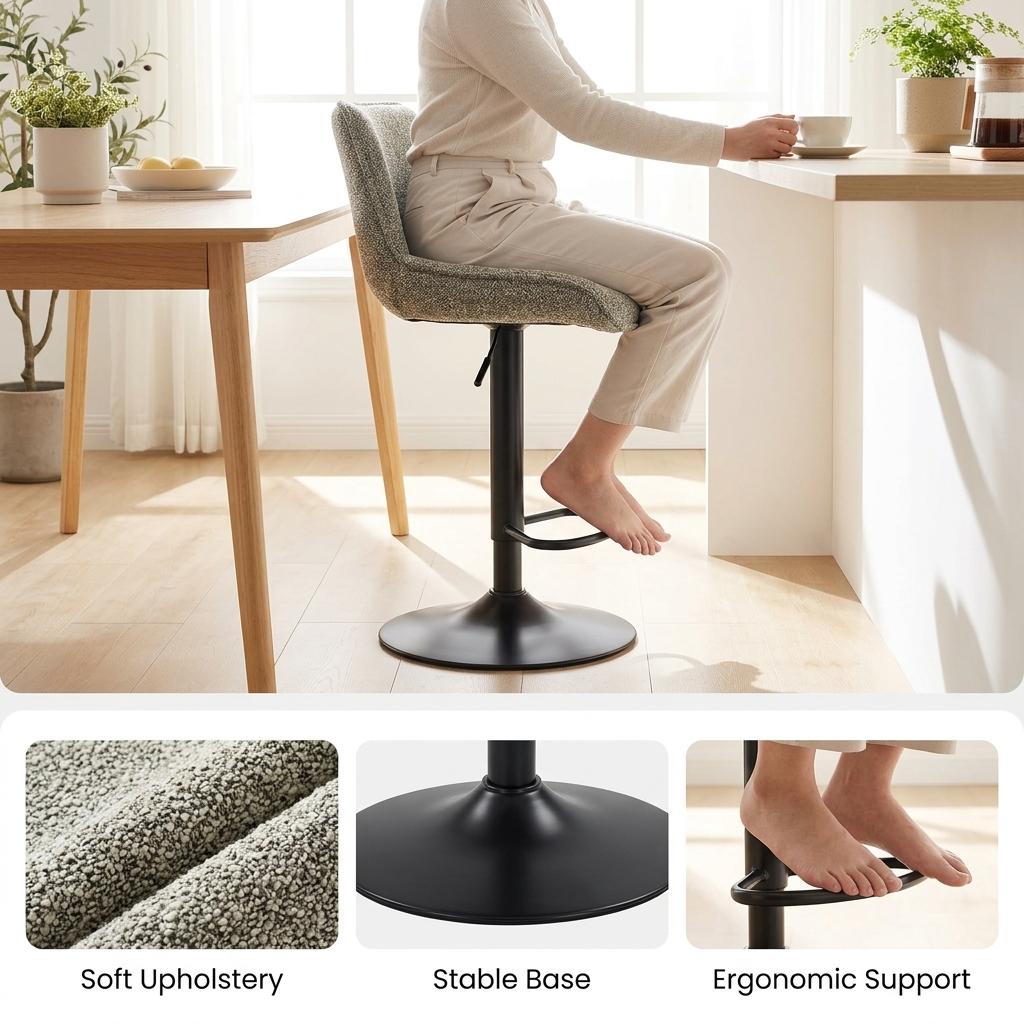 Modern Bar Stool, Fabric Upholstery & Gas Lift - WENNY