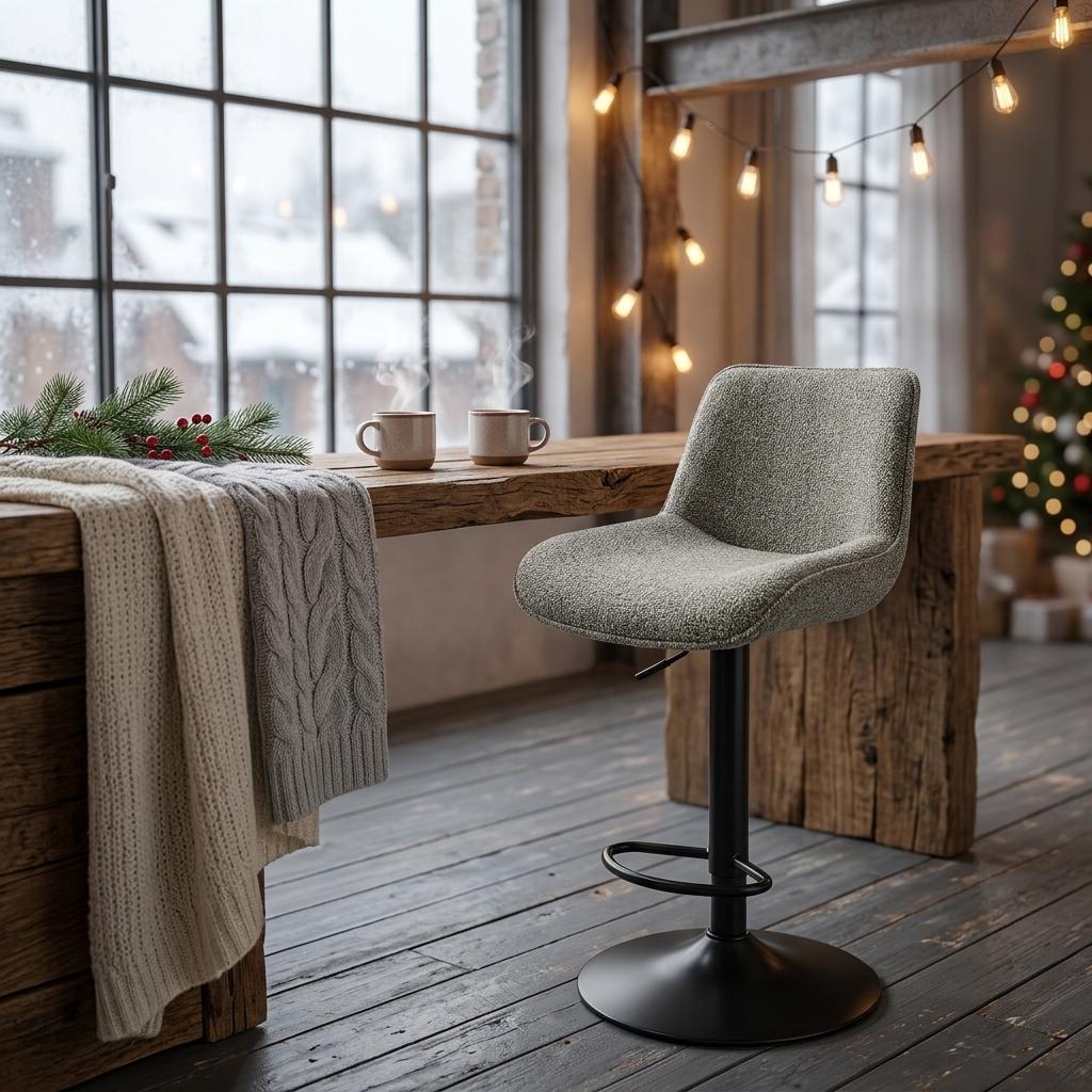 Modern Bar Stool, Fabric Upholstery & Gas Lift - WENNY