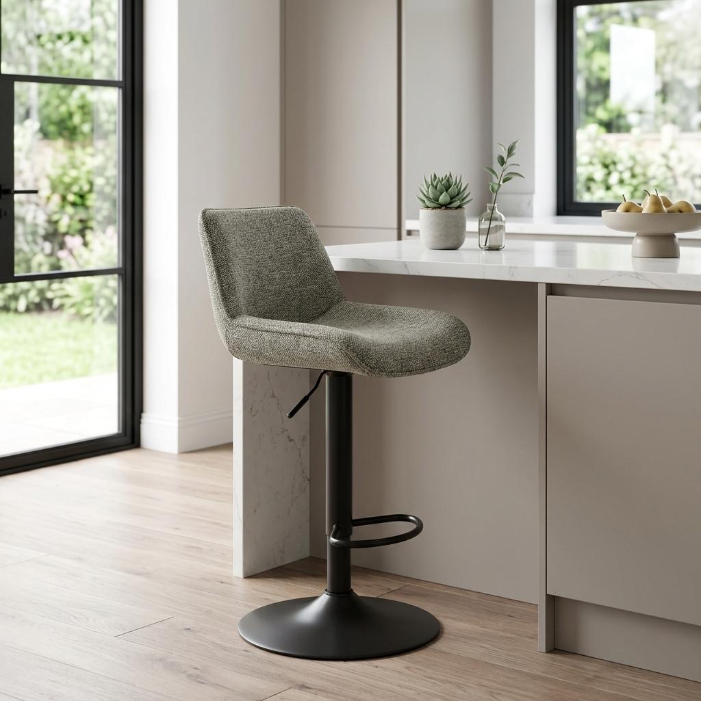 Modern Bar Stool, Fabric Upholstery & Gas Lift - WENNY