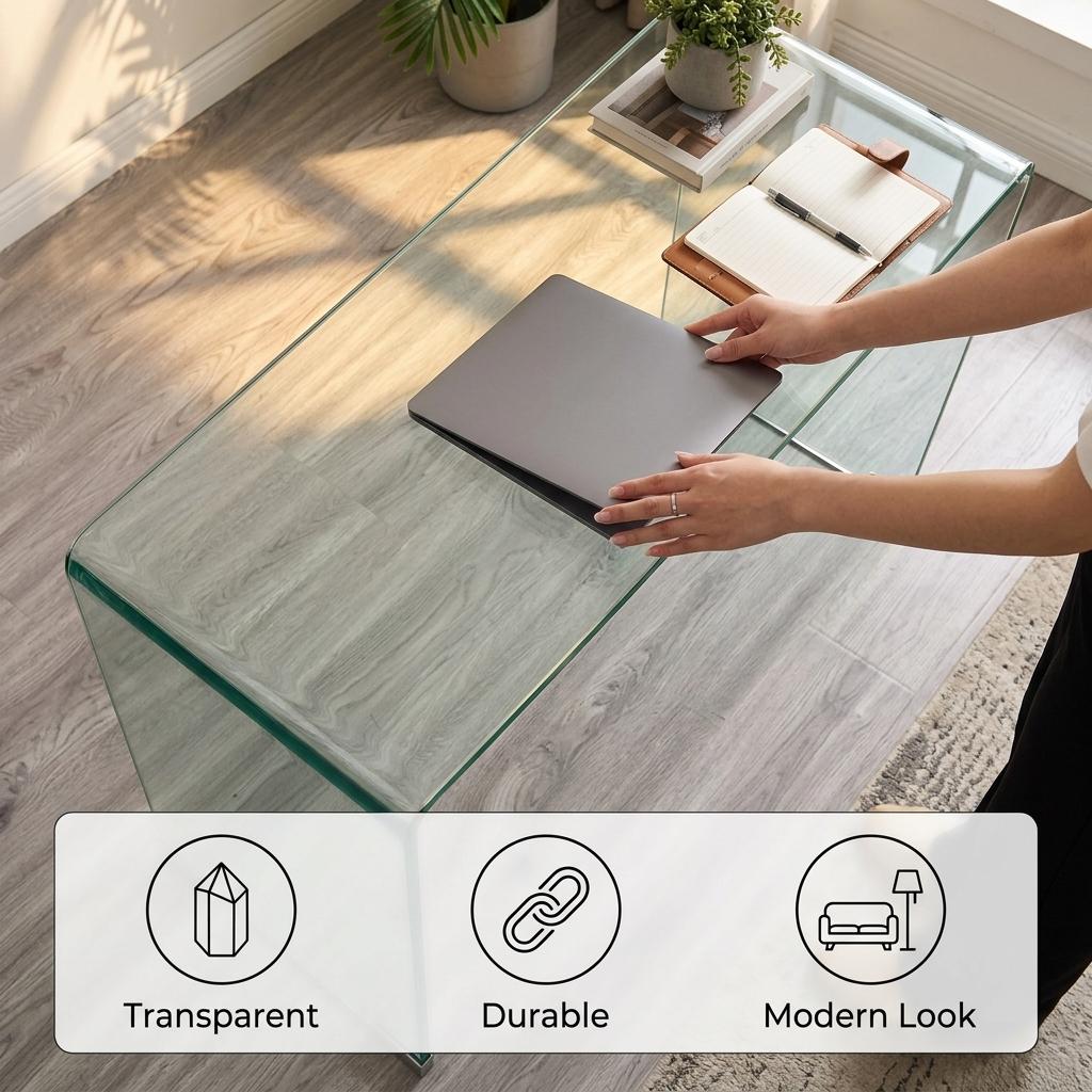 Modern Clear Glass, Space-Saving Coffee Table - WEYBRN CNSL