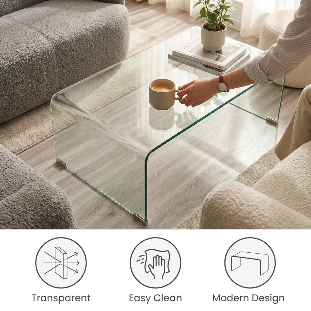 Modern Clear Glass, Sleek Design - WEYBRN Coffee Table