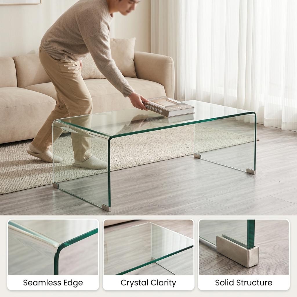 Modern Clear Glass, Sleek Design - WEYBRN Coffee Table