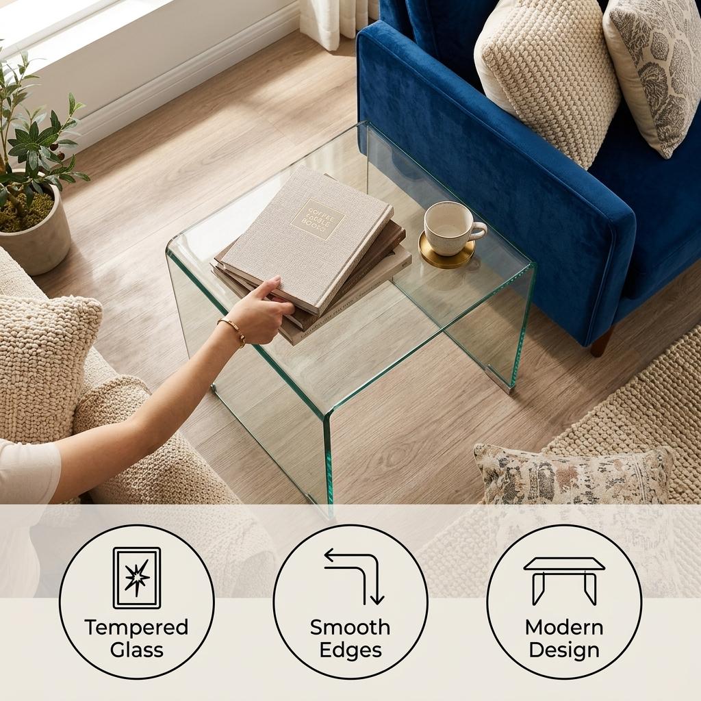 Modern Clear Glass, Space-Saving Design - WEYBRN Side Table
