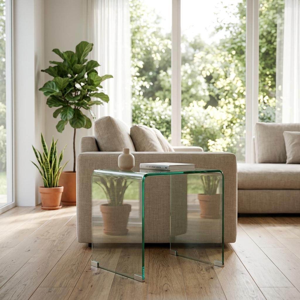 Modern Clear Glass, Space-Saving Design - WEYBRN Side Table