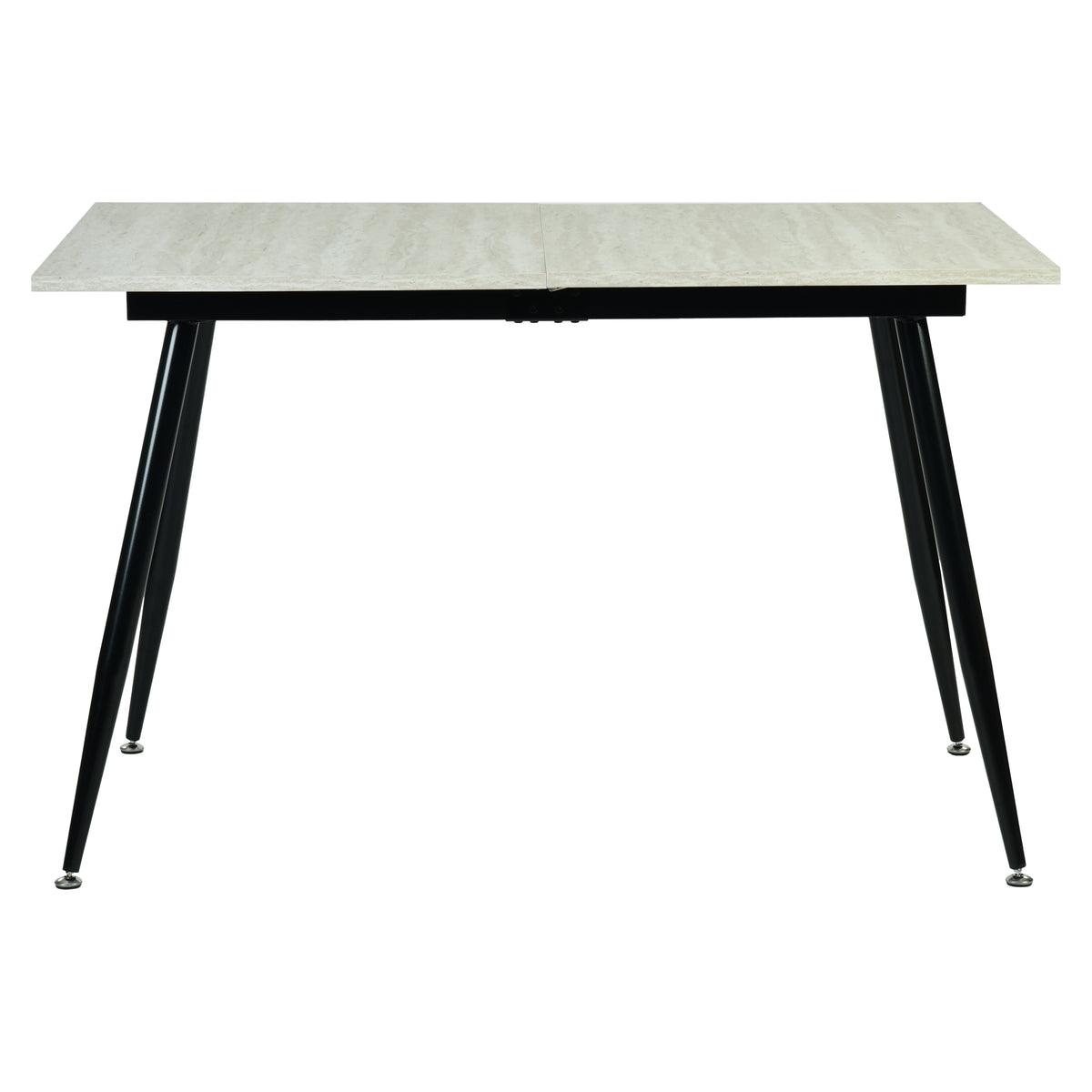 White Travertine Extendable Dining Table  –  WHALEN WHITE TRAVERTINE STRETCH TABLE BLACK LEG