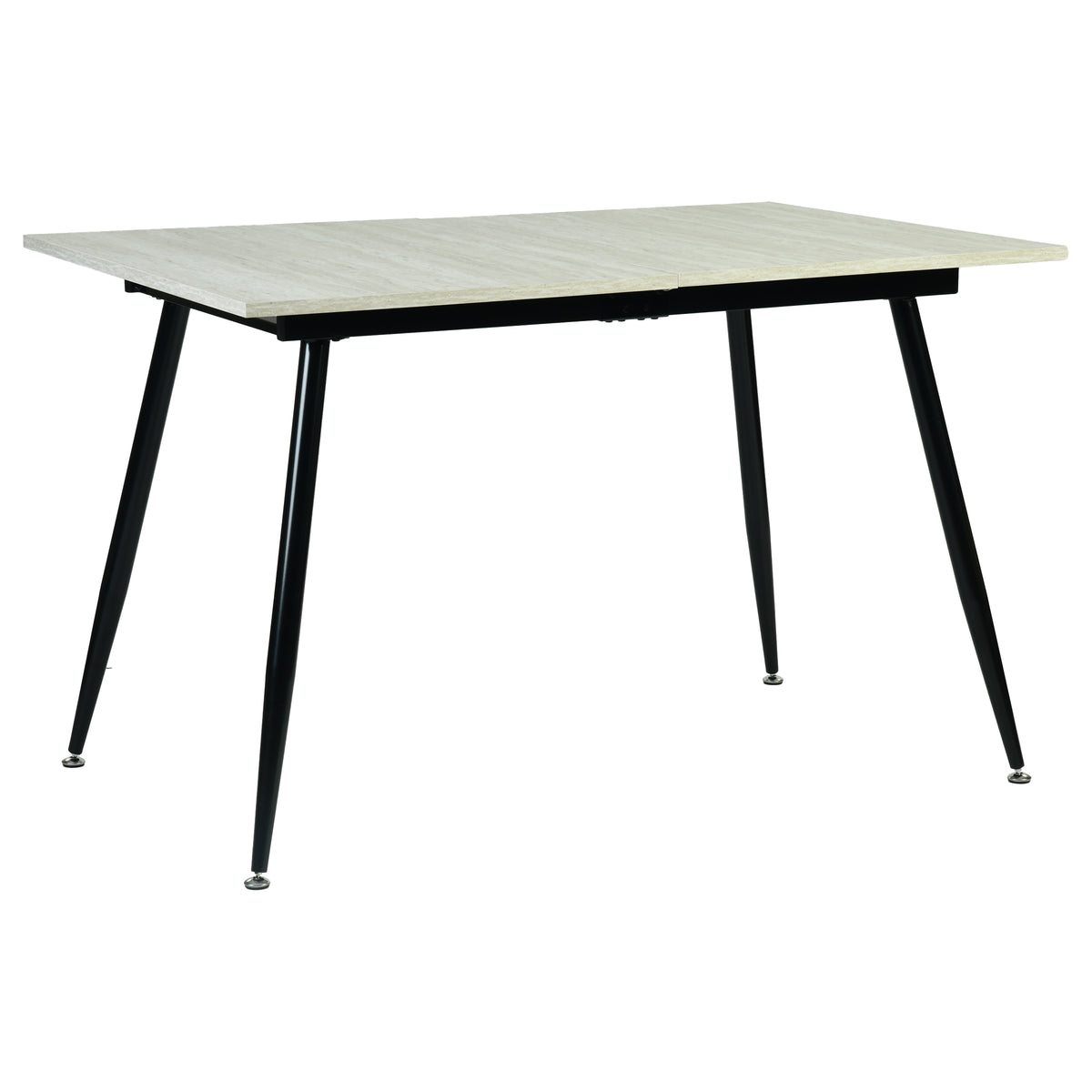White Travertine Extendable Dining Table  –  WHALEN WHITE TRAVERTINE STRETCH TABLE BLACK LEG
