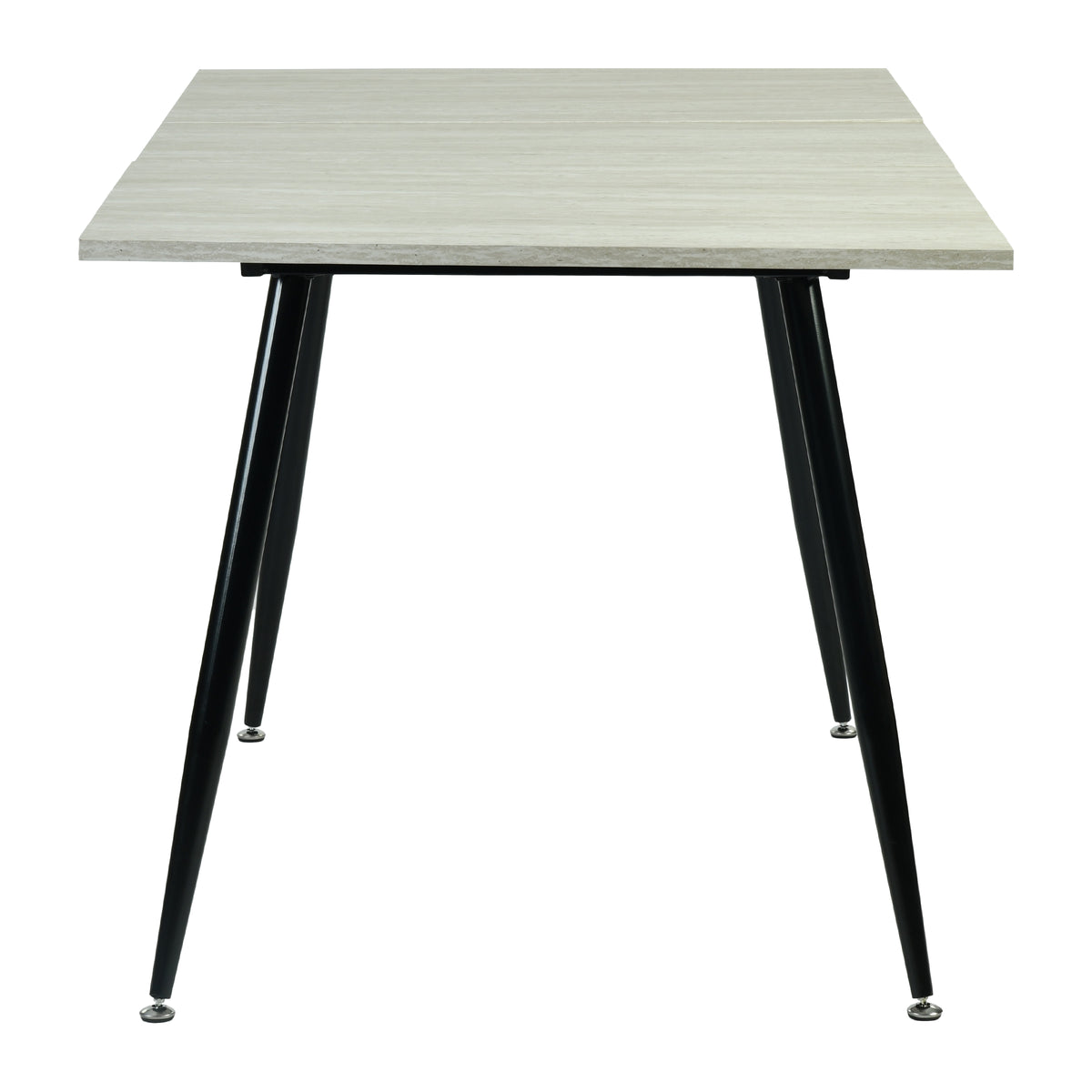 White Travertine Extendable Dining Table  –  WHALEN WHITE TRAVERTINE STRETCH TABLE BLACK LEG