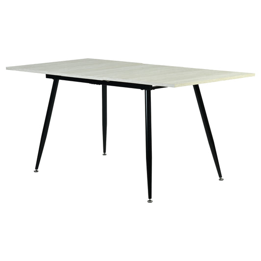 White Travertine Extendable Dining Table  –  WHALEN WHITE TRAVERTINE STRETCH TABLE BLACK LEG