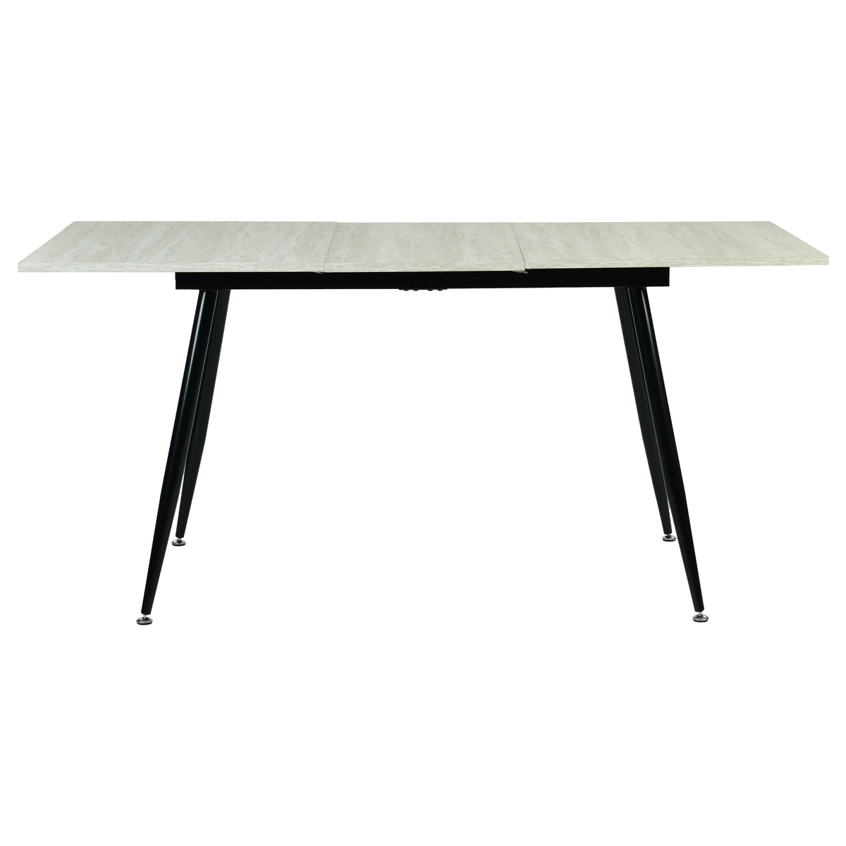 White Travertine Extendable Dining Table  –  WHALEN WHITE TRAVERTINE STRETCH TABLE BLACK LEG