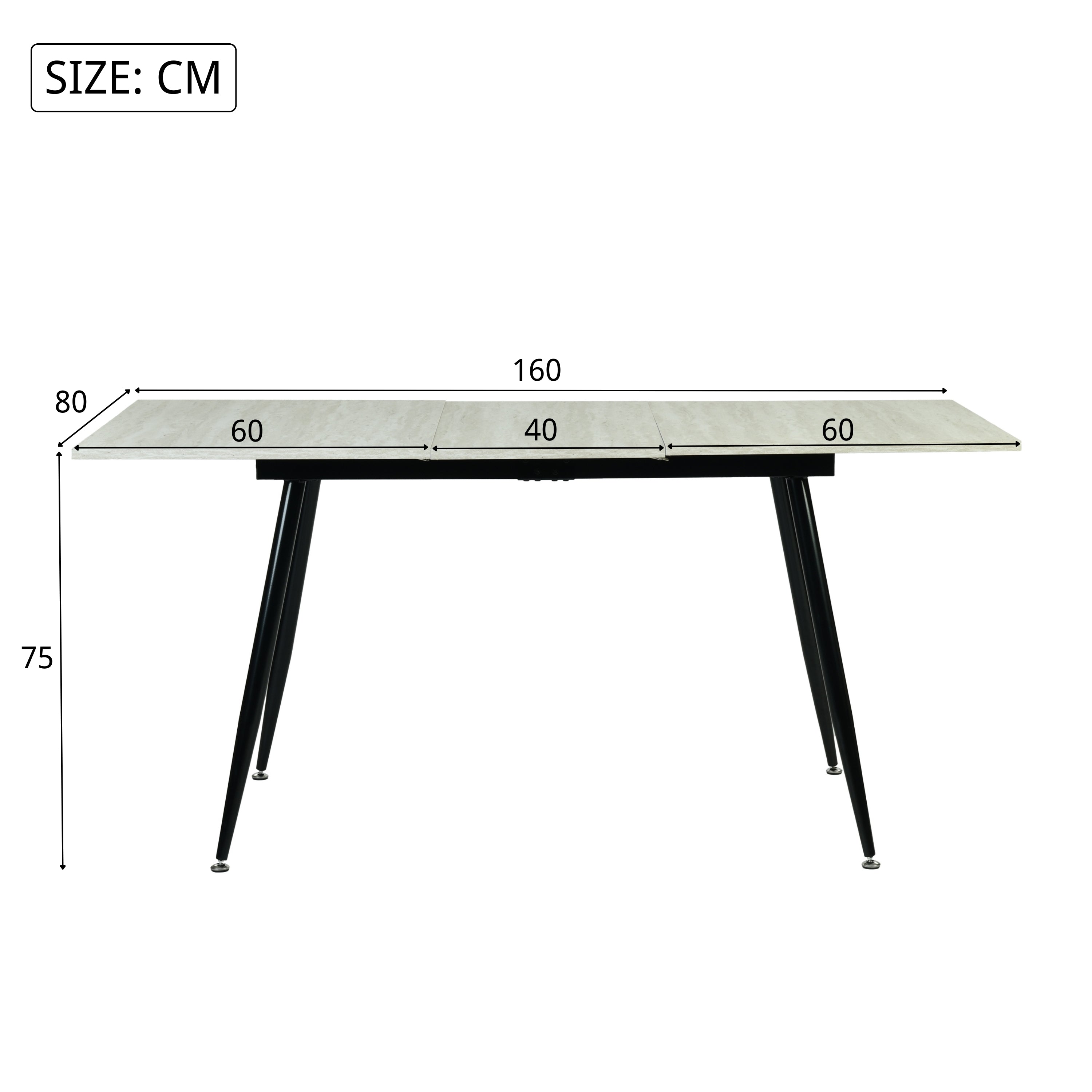 White Travertine Extendable Dining Table  –  WHALEN WHITE TRAVERTINE STRETCH TABLE BLACK LEG