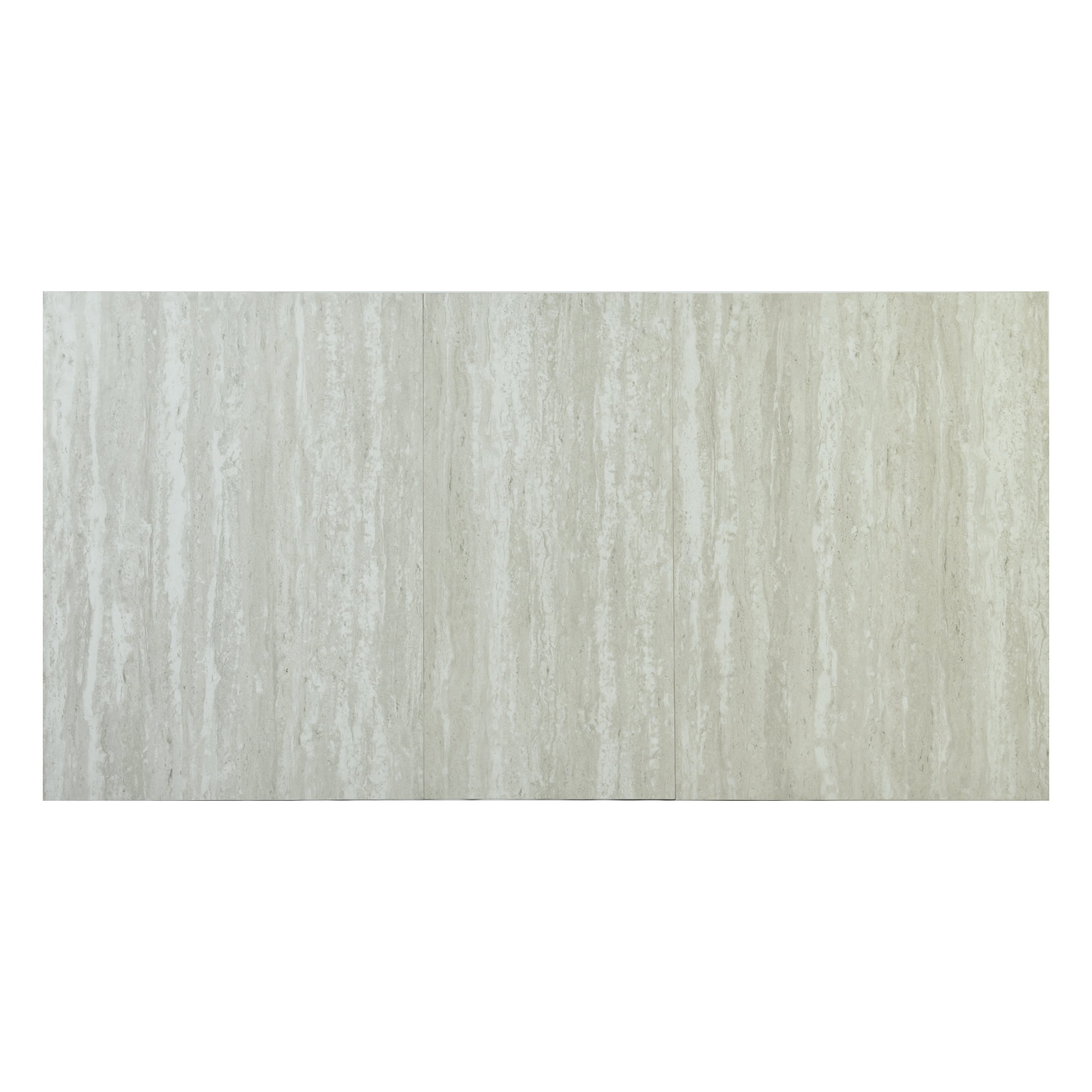 White Travertine Extendable Dining Table  –  WHALEN WHITE TRAVERTINE STRETCH TABLE BLACK LEG
