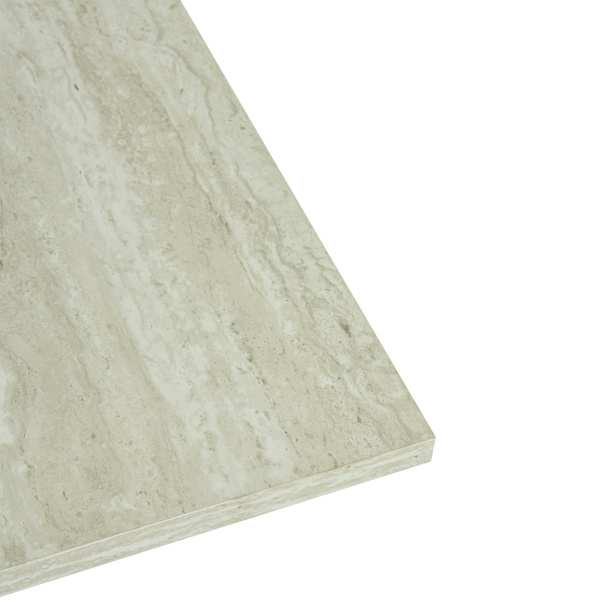 White Travertine Extendable Dining Table  –  WHALEN WHITE TRAVERTINE STRETCH TABLE BLACK LEG