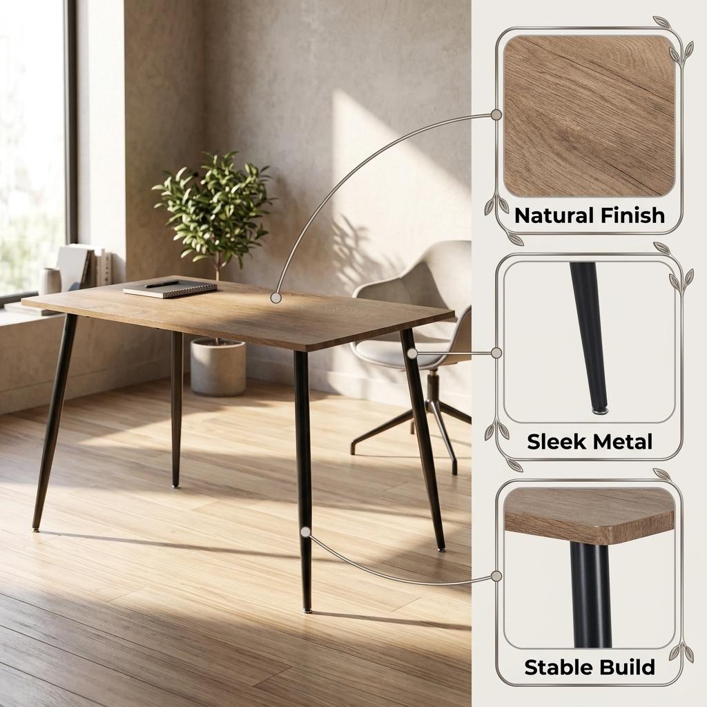 Modern Wood Desk, MDF Top & Metal Legs - WHALEN WOOD BK