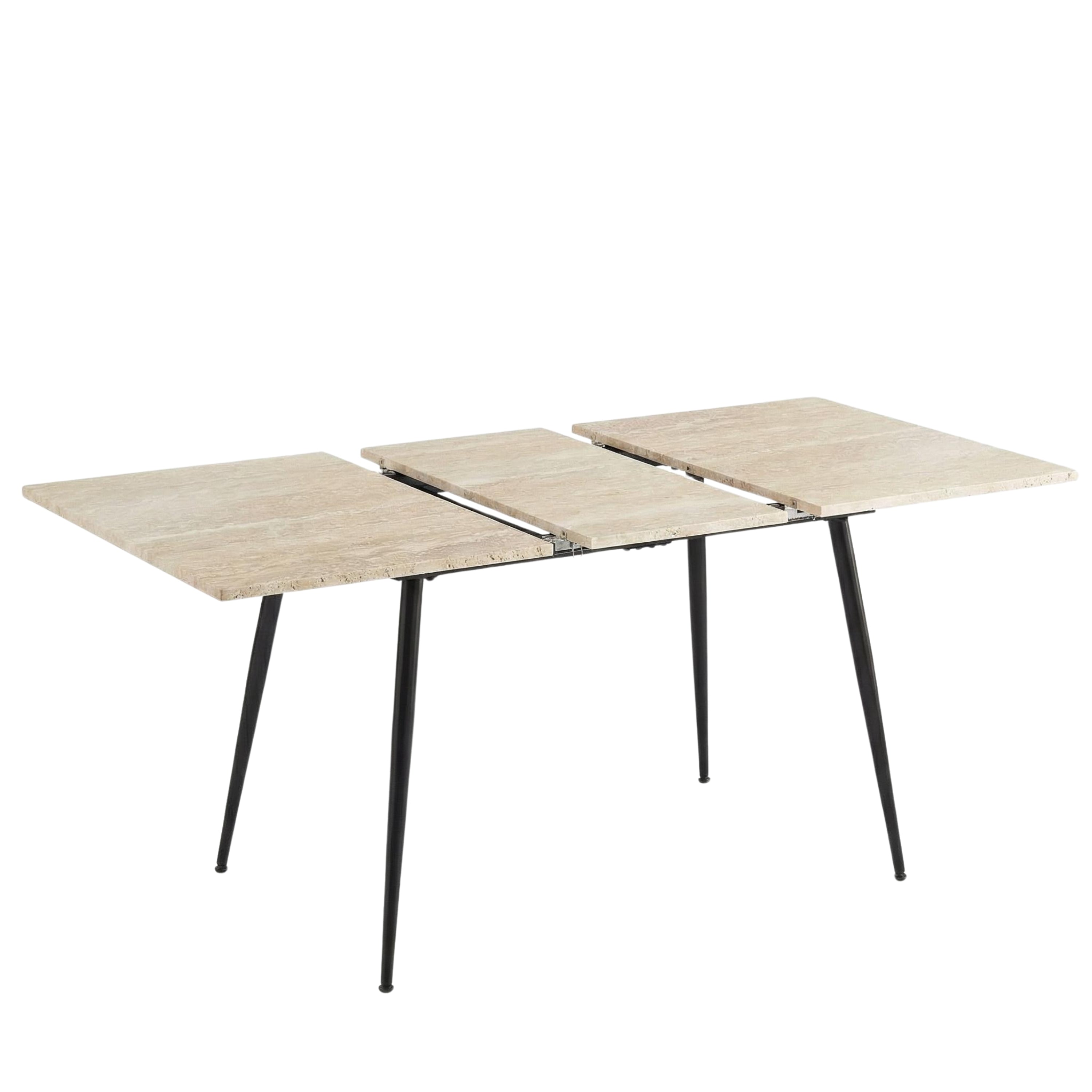 WHALEN YELLOW TRAVERTINE STRETCH TABLE BLACK LEG. - Yellow Travertine Extendable Effect Dining Table